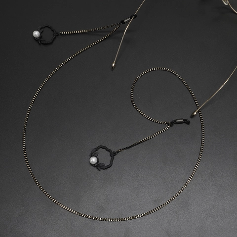 Catena Occhiali Da Sole Metallo Nero Moda Cinturino Collo Perla Artificial Sintetica Cesto Fiori Anello Passante Silicone Antiscivolo
