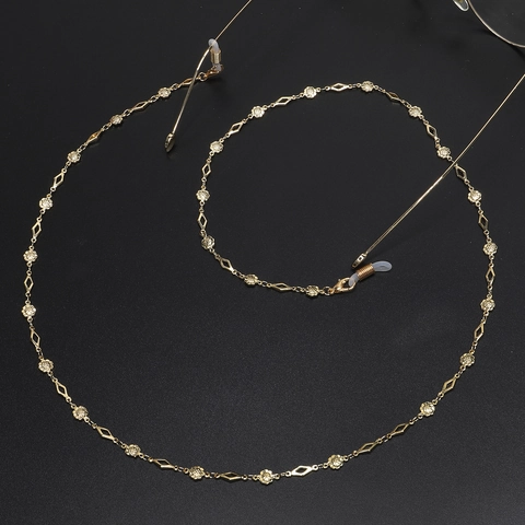 Cadena De Gafas De Aleación Bañada En Oro Flor Hueca Diamante Geométrico Cordón Para Gafas Antideslizante Soporte Decorativo