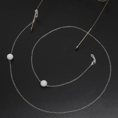 Anti Slip Metal Glasses Chain Fashion Eyewear Strap Neck Cord With Beaded Artificial Pearl Ball Decorative Pendant