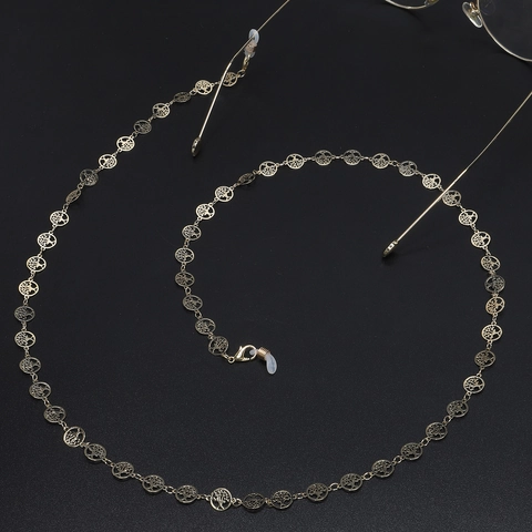 Fashion Gold Metal Glasses Chain Tree Of Life Hollow Round Charms Eyewear Cord Holder With Non Slip Silicone Ends