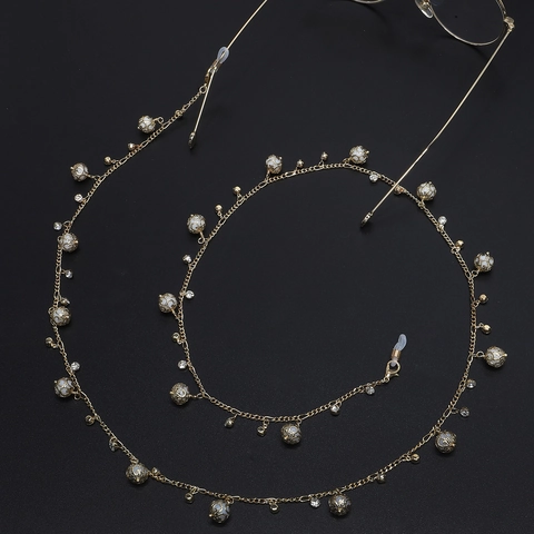 Catena Per Occhiali Elegante Lega Strass Finta Perla Artificial Cordino Antiscivolo Supporto Decorativo Per Donne
