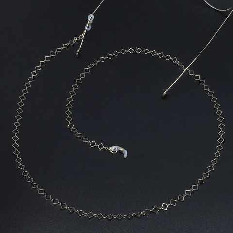Fashion Gold Metal Glasses Chain Minimalist Geometric Square Link Eyewear Strap Non Slip Holder With Silicone Loops