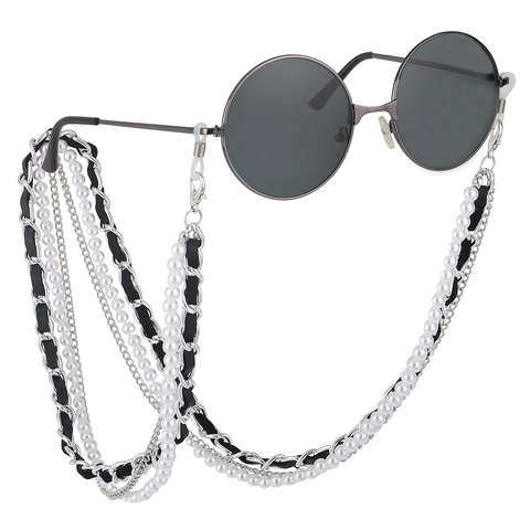 Multi Layer Glasses Chain With Faux Artificial Pearl Alloy PU Leather Anti Slip Eyewear Strap For Sunglasses Elegant Vintage Accessory