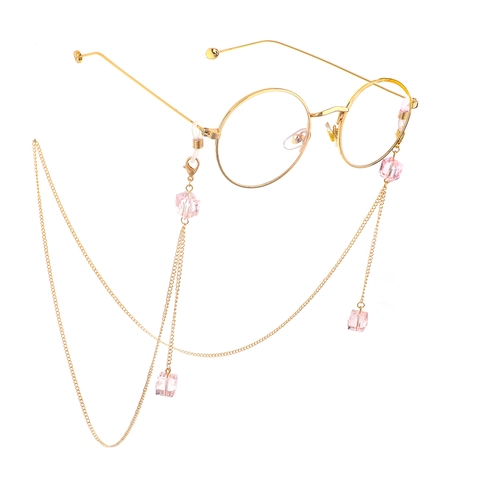 Cadena Para Gafas Cuentas Cristal Rosa Cobre Metal Soporte Gafas Antideslizante Retro Elegante Cordón Para Mujer
