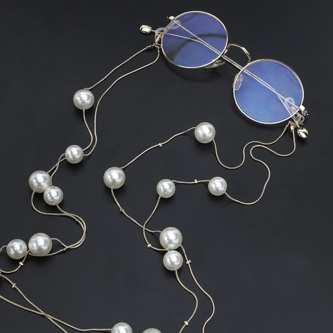 Elegant Layered Glasses Chain With Imitation Artificial Pearls Non Slip Sunglasses Strap Vintage Metal Necklace Accessory