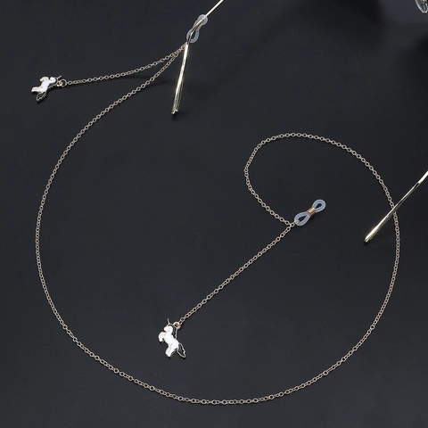 Glasses Chain With Unicorn Pendant Brass Metal Anti-Slip Eyewear Strap Holder For Sunglasses Fashionable Accessory For Women