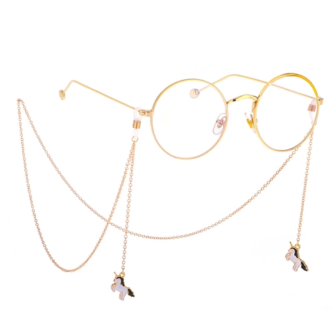 Glasses Chain With Unicorn Pendant Brass Metal Anti-Slip Eyewear Strap Holder For Sunglasses Fashionable Accessory For Women