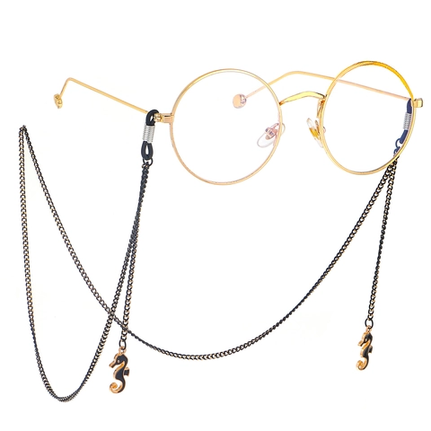 Metal Glasses Chain Neck Strap With Seahorse Pendant Non-Slip Silicone Loops Fashion Simple Eyewear Accessory Holder