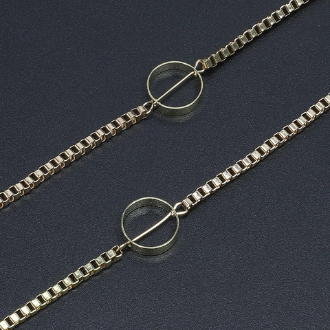 Gold Alloy Sunglasses Chain Non-Slip Box Chain Glasses Strap With Geometric Round Charm Eyewear Accessory