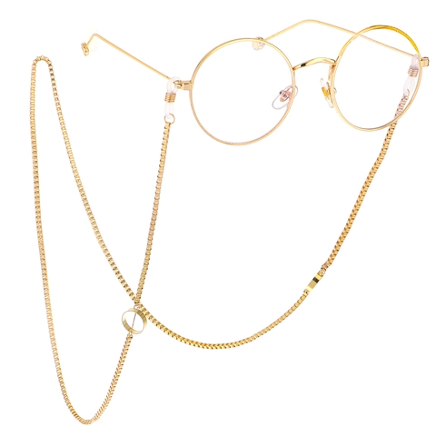 Gold Alloy Sunglasses Chain Non-Slip Box Chain Glasses Strap With Geometric Round Charm Eyewear Accessory