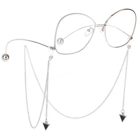 Eyeglasses Chain Copper Eyewear Lanyard With Triangle Pendant Anti Slip Adjustable Silicone Loop Retro Sunglasses Strap
