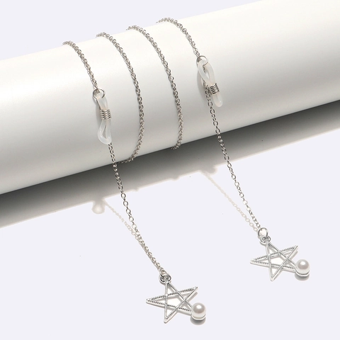 Hollow Star Pendant Glasses Chain Metal Eyewear Lanyard With Faux Artificial Pearl Decorative Anti Slip Strap For Sunglasses