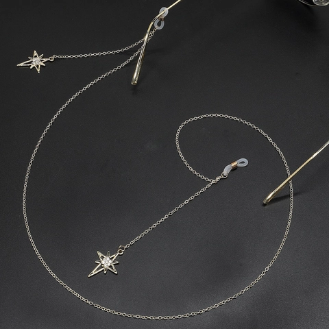 Anti-Slip Glasses Chain Metal Octagonal Star Rhinestone Pendant Eyewear Strap Lanyard Fashion Accessory Women
