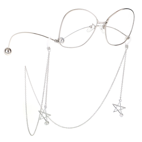 Hollow Star Pendant Glasses Chain Metal Eyewear Lanyard With Faux Artificial Pearl Decorative Anti Slip Strap For Sunglasses