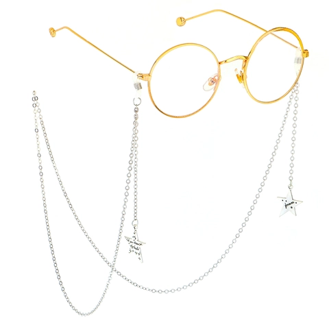 Elegante Brillenketting Met Sterhanger Metalen Antislip Brillenkoord Voor Zonnebrillen Leesbrillen Verstelbare Siliconen Ringen