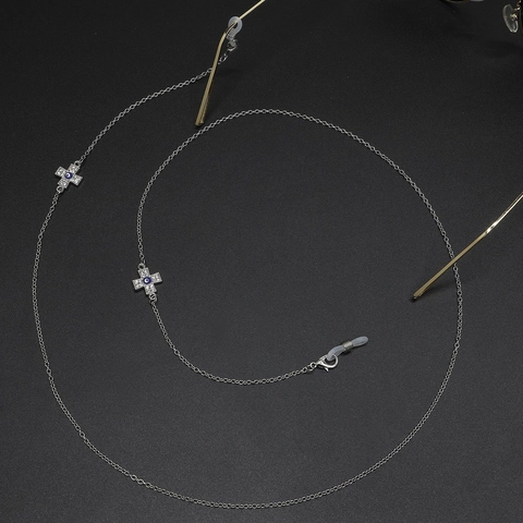 Rutschfeste Brillenkette Aus Metall Mit Evil Eye Kreuzanhänger Und Strass Retro-Brillenband Zubehör