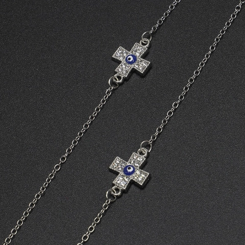 Rutschfeste Brillenkette Aus Metall Mit Evil Eye Kreuzanhänger Und Strass Retro-Brillenband Zubehör