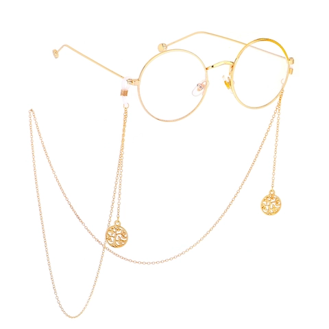 Eyewear Chain Metal Strap Holder With Hollow Tree Of Life Pendant Non Slip Silicone Loops Decorative Neck Cord For Sunglasses