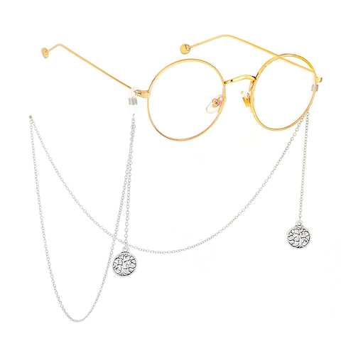 Eyewear Chain Metal Strap Holder With Hollow Tree Of Life Pendant Non Slip Silicone Loops Decorative Neck Cord For Sunglasses