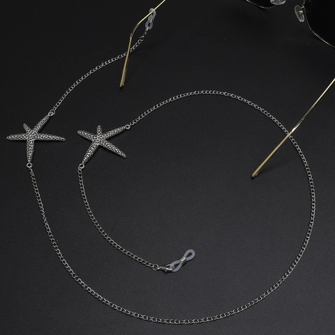 Brillenketting Met Zeester Hanger Vintage Zilver Metaal Antislip Brillenkoord Lanyard Houder Voor Dames