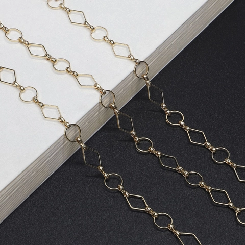 Geometric Diamond Round Metal Alloy Glasses Chain Non Slip Silicone Loop Eyeglass Lanyard For Reading Sunglasses Women