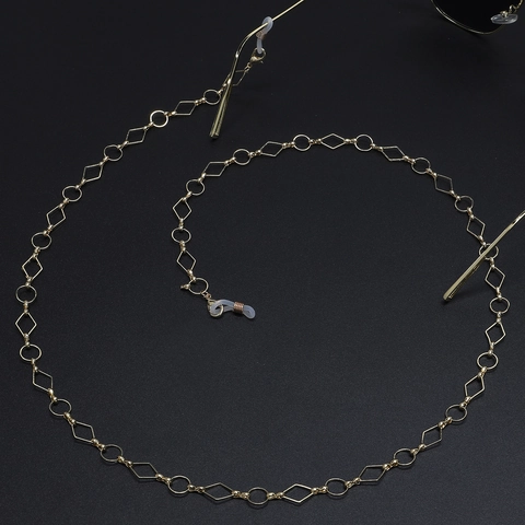 Geometric Diamond Round Metal Alloy Glasses Chain Non Slip Silicone Loop Eyeglass Lanyard For Reading Sunglasses Women