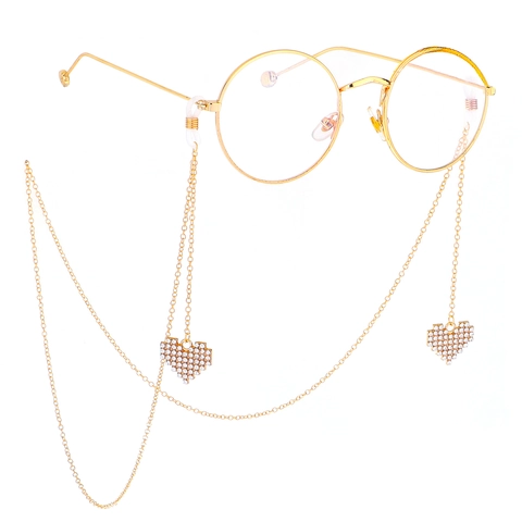 Rhinestone Heart Pendant Glasses Chain Metal Non-Slip Eyewear Strap Fashion Jewelry For Women Gift