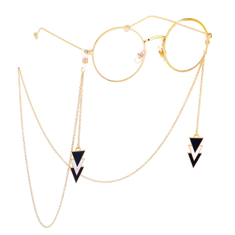 Goldvergoldete Kupfer Brillenkette Mit Schwarz Weiß Emaille Dreieck Anhänger Rutschfest Silikonschlaufe Brillengurt Damen