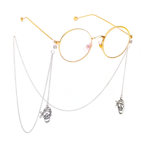 Punk Skull Glasses Chain Silver Alloy Eyeglass Lanyard Non Slip Sunglasses Strap Holder For Women Men Vintage Goth
