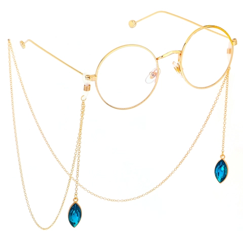 Catena Per Occhiali Di Moda Cordino Per Occhiali In Metallo Con Pendenti In Cristallo Marquise Blu Anelli In Silicone Antiscivolo