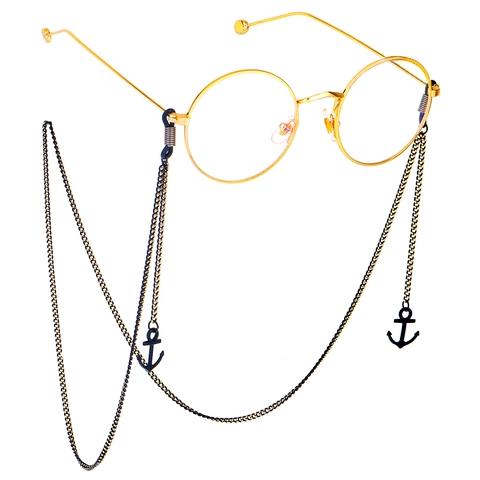 Black Alloy Glasses Chain With Anchor Pendants Non-slip Eyewear Holder Strap For Sunglasses And Reading Glasses Nautical