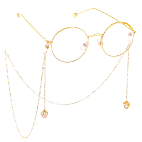 Fashion Metal Glasses Chain Heart Zircon Pendant Non-Slip Eyewear Strap Decorative Lanyard For Women