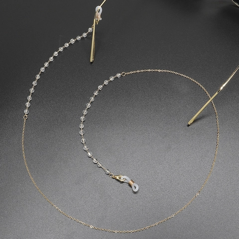 Catena Per Occhiali Metallo Dorato Perle Di Cristallo Trasparenti Passanti In Silicone Antiscivolo Cordino Occhiali Da Sole Accessorio Moda