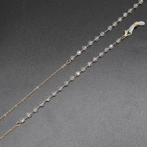 Catena Per Occhiali Metallo Dorato Perle Di Cristallo Trasparenti Passanti In Silicone Antiscivolo Cordino Occhiali Da Sole Accessorio Moda
