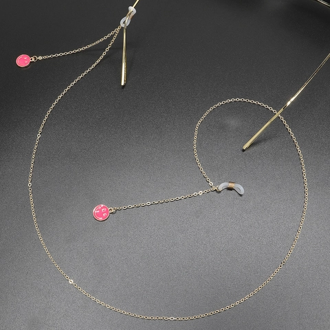 Anti-slip Glasses Chain Holder Metal Neck Strap Pink Smiley Face Enamel Charms Fashion Eyewear Lanyard For Women