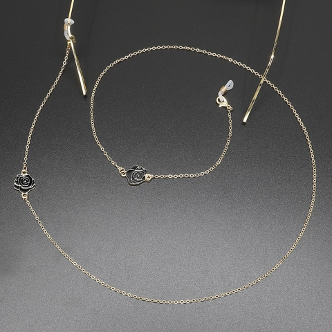 Cadena de Gafas de Metal de Moda Rosa Negra Esmalte Cordón de Gafas Antideslizante Soporte para Gafas de Sol para Mujeres Joyería