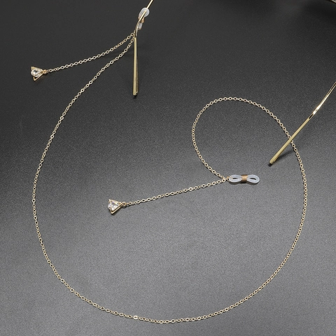 Chaîne De Lunettes En Métal Avec Pendentif Triangle En Zircon Cordon De Lunettes Antidérapant Bijoux De Mode
