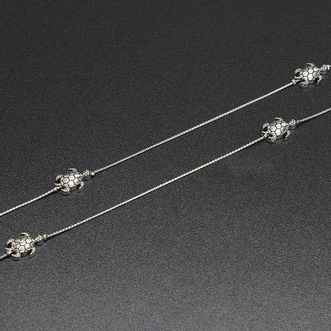 Antislip Brillenketting Zilverkleurige Koperen Schakel Met Schildpad Hangers Siliconen Lussen Brillenhouder Voor Dames