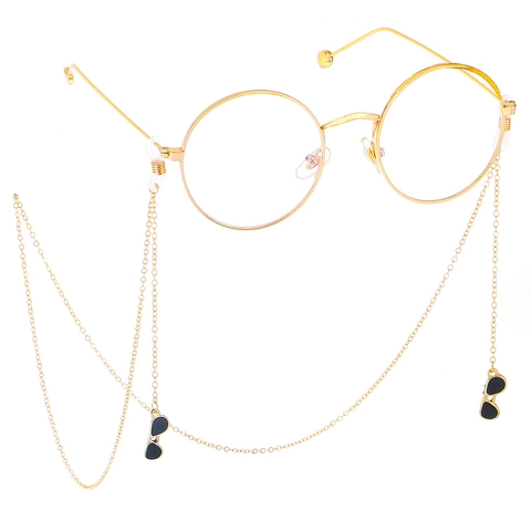 Modische Metall Brillenkette Mit Mini Sonnenbrillen Anhänger Rutschfeste Brillenkordel Goldfarben Retro Accessoire Damen