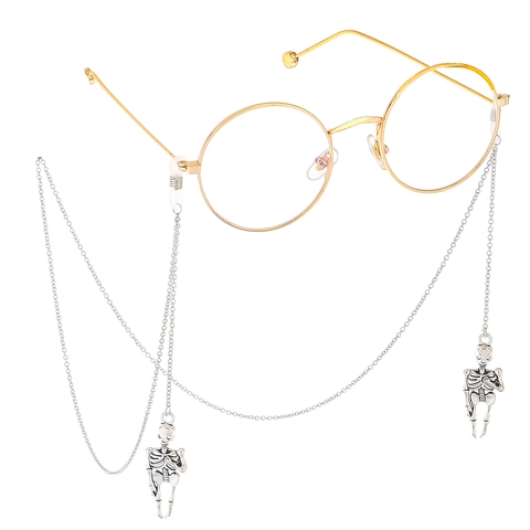 Punk Silver Skeleton Glasses Chain Gothic Anti-Slip Eyewear Strap Metal Human Bone Sunglasses Lanyard For Halloween Party Women Men Accessory