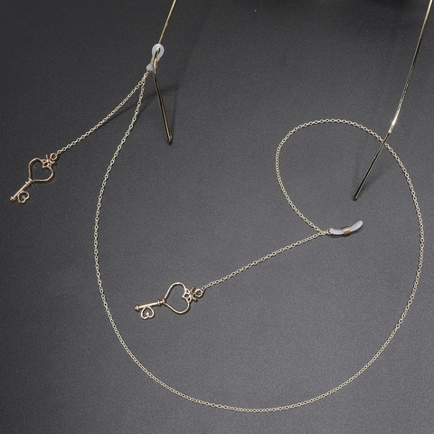 Brillenketting Brillenkoord Metaal Goud Hart Sleutel Hanger Antislip Siliconen Lussen Vintage Decoratieve Riem Dames
