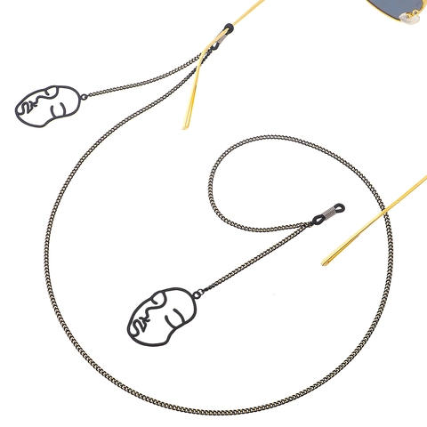 Abstract Face Profile Pendant Glasses Chain Alloy Metal Non Slip Eyewear Strap Fashion Accessory