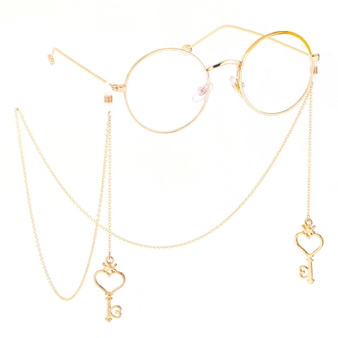Brillenketting Brillenkoord Metaal Goud Hart Sleutel Hanger Antislip Siliconen Lussen Vintage Decoratieve Riem Dames