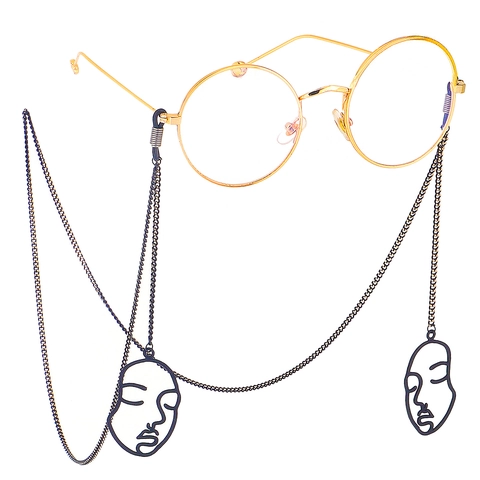 Abstract Face Profile Pendant Glasses Chain Alloy Metal Non Slip Eyewear Strap Fashion Accessory
