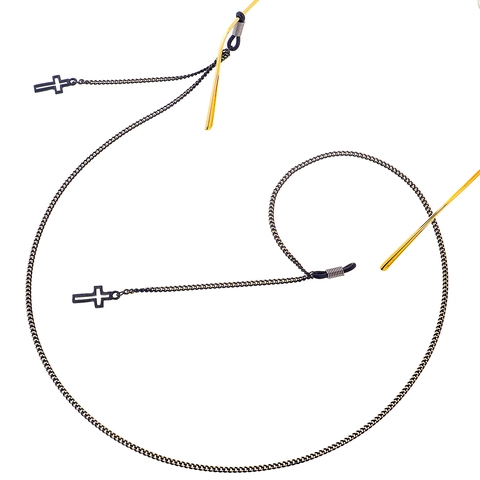 Glasses Chain Metal Eyewear Strap With Hollow Cross Pendants Anti Slip Silicone Loops Punk Gothic Style Neck Cord