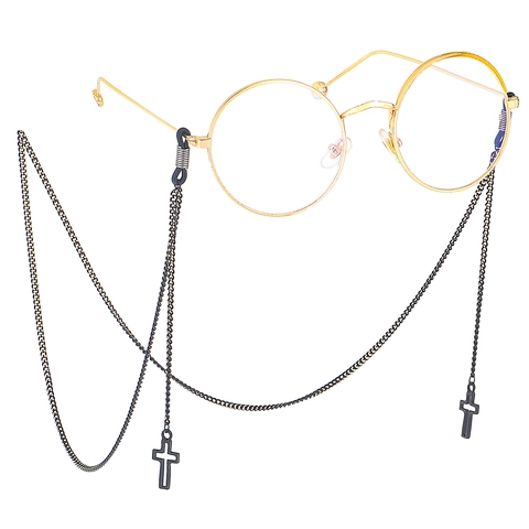 Glasses Chain Metal Eyewear Strap With Hollow Cross Pendants Anti Slip Silicone Loops Punk Gothic Style Neck Cord
