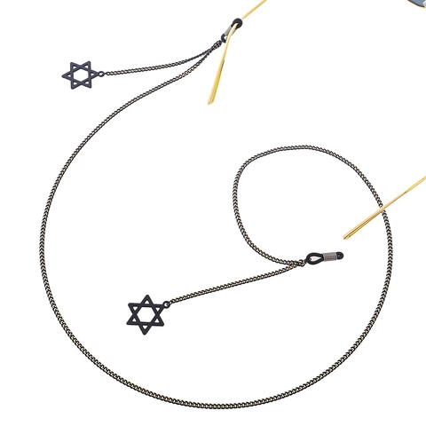 Retro Black Metal Glasses Chain With Hexagram Pendants Anti Slip Eyewear Strap Holder Decorative Fashion Accessory
