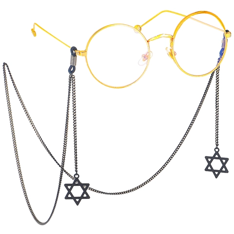 Retro Black Metal Glasses Chain With Hexagram Pendants Anti Slip Eyewear Strap Holder Decorative Fashion Accessory
