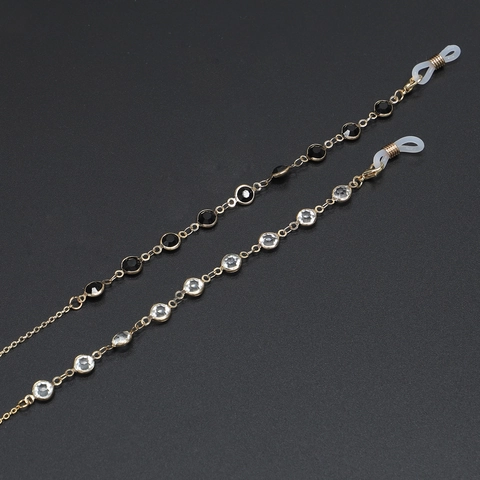 Metal Glasses Chain With Glass Beads And Silicone Anti Slip Ends Fashionable Decorative Eyewear Strap Cord