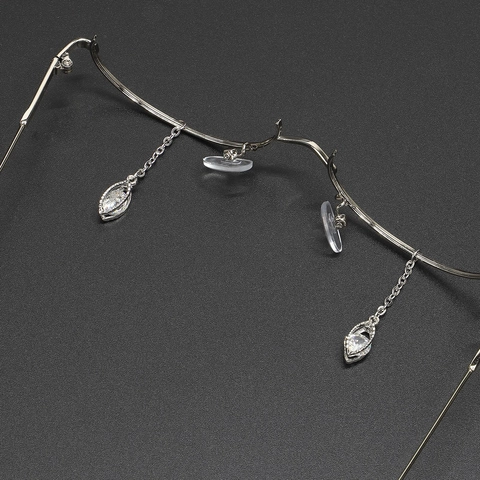 Decoratieve Brilketting Zilver Metaal Randloos Brilmontuur Accessoire Waterdruppel Zirkoon Antislip Mode Sieraden Vrouwen
